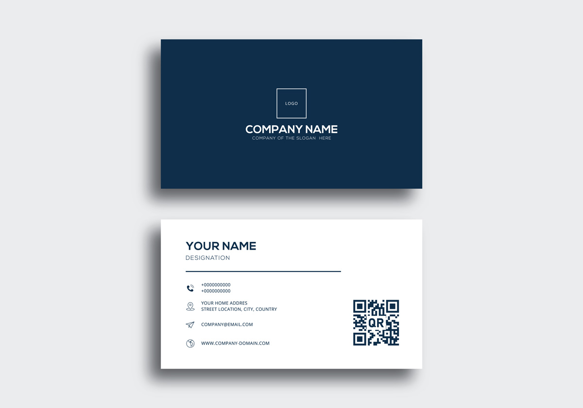 The front and back of a navy blue and white business card in El Paso.
